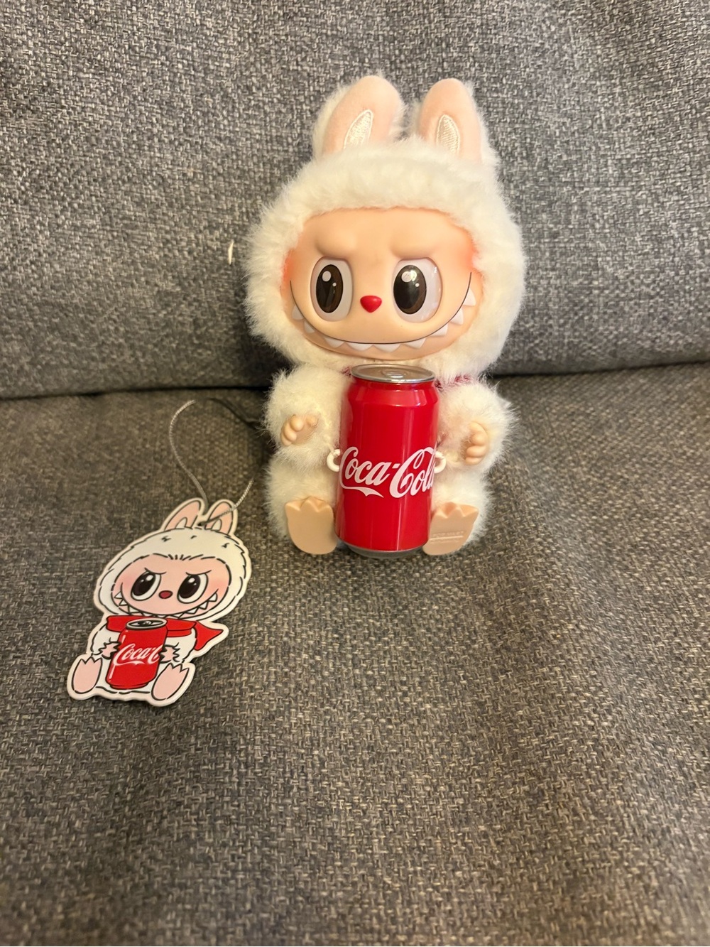 White Labubu Coca-Cola Series with Coca Cola can